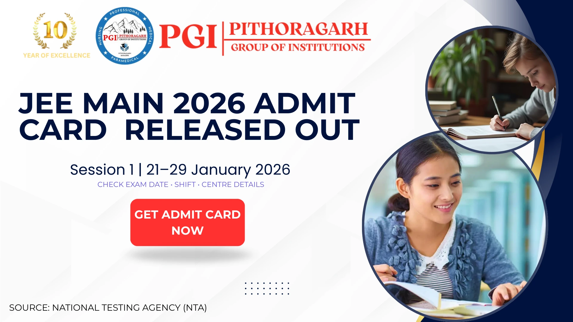 Read more about the article NTA JEE Main 2026 Admit Card Released for 21–29 Jan | Download Hall Ticket